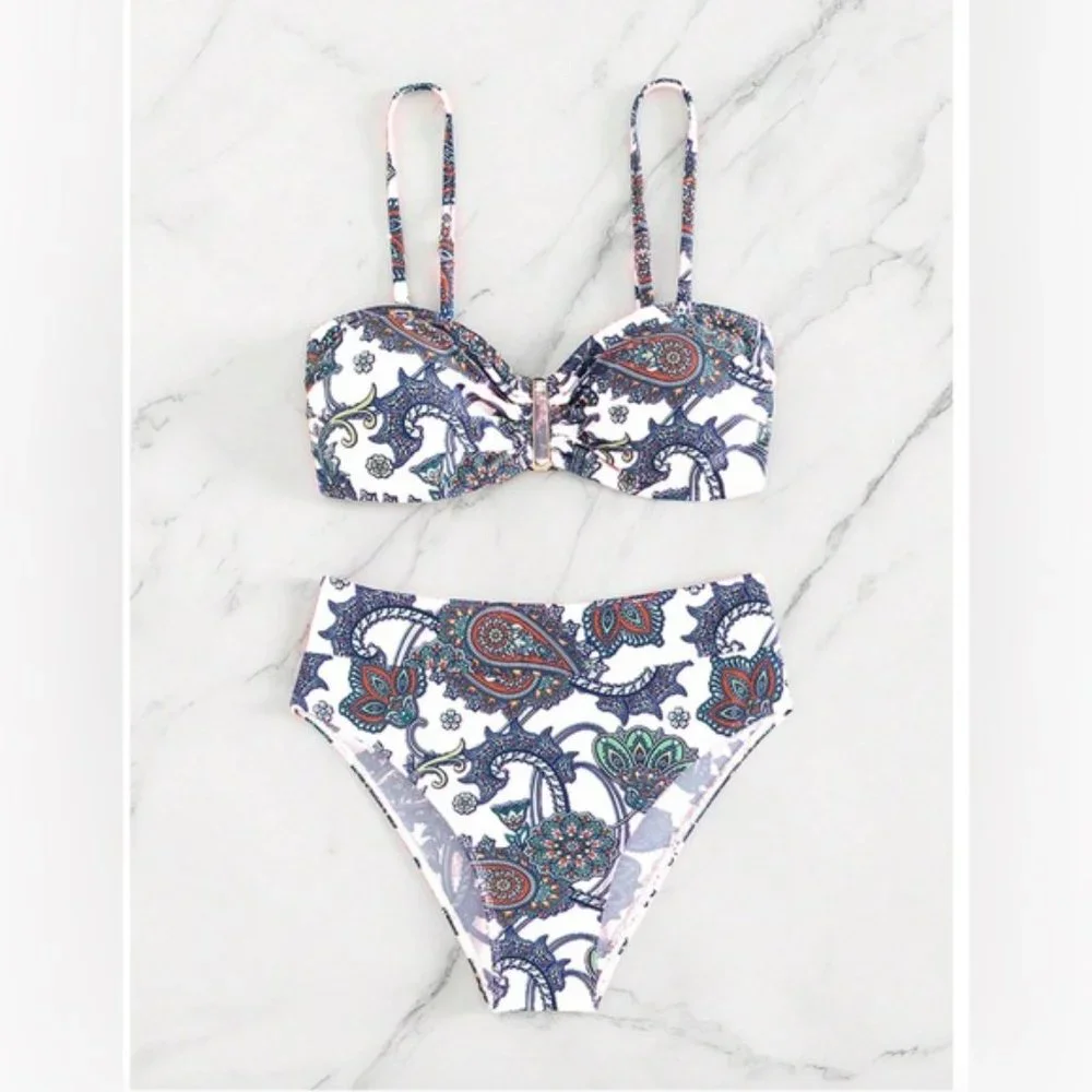 Boho Paisley Print High Waist Push Up Bikini Swimsuit